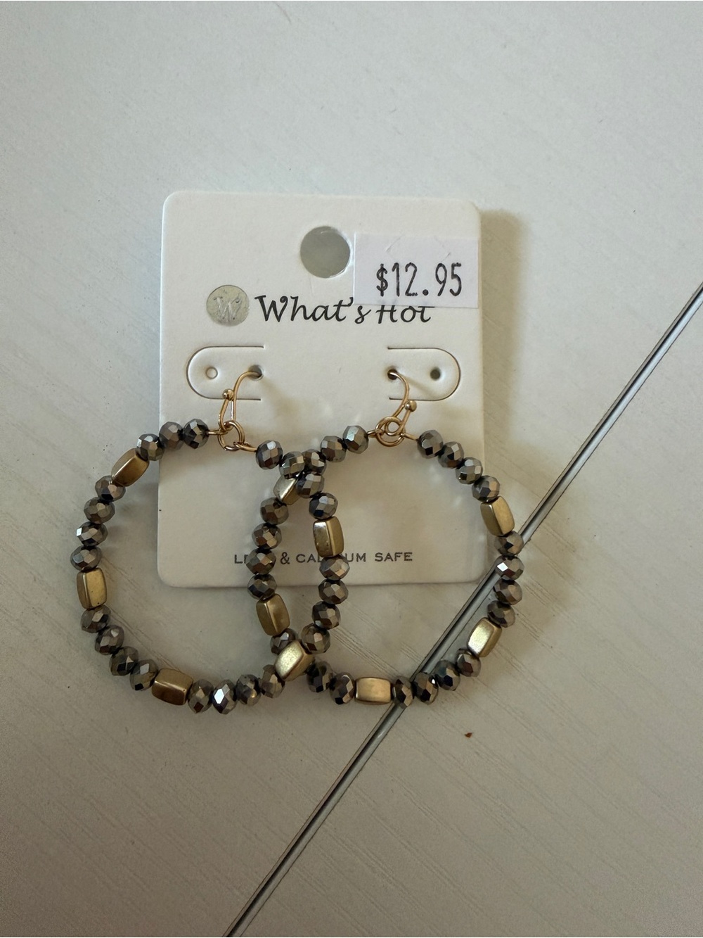 Hem Gold and Silver Faceted Beaded Hoop Earrings